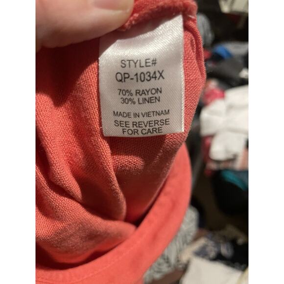 Zenana Linen Rayon Blend Knit Coral Pink Romper Pockets Womens Size 2XL‎ - Picture 5 of 5